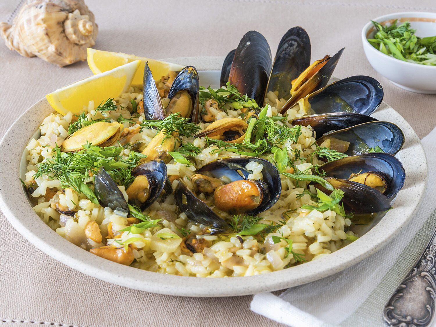 Mussels with Lemon Fennel Risotto